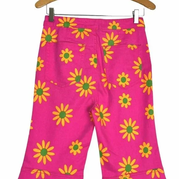 Free People Youthquake Pink Lipstick Combo Cropped Retro Flare Jeans Size 30 NWT - Picture 5 of 15